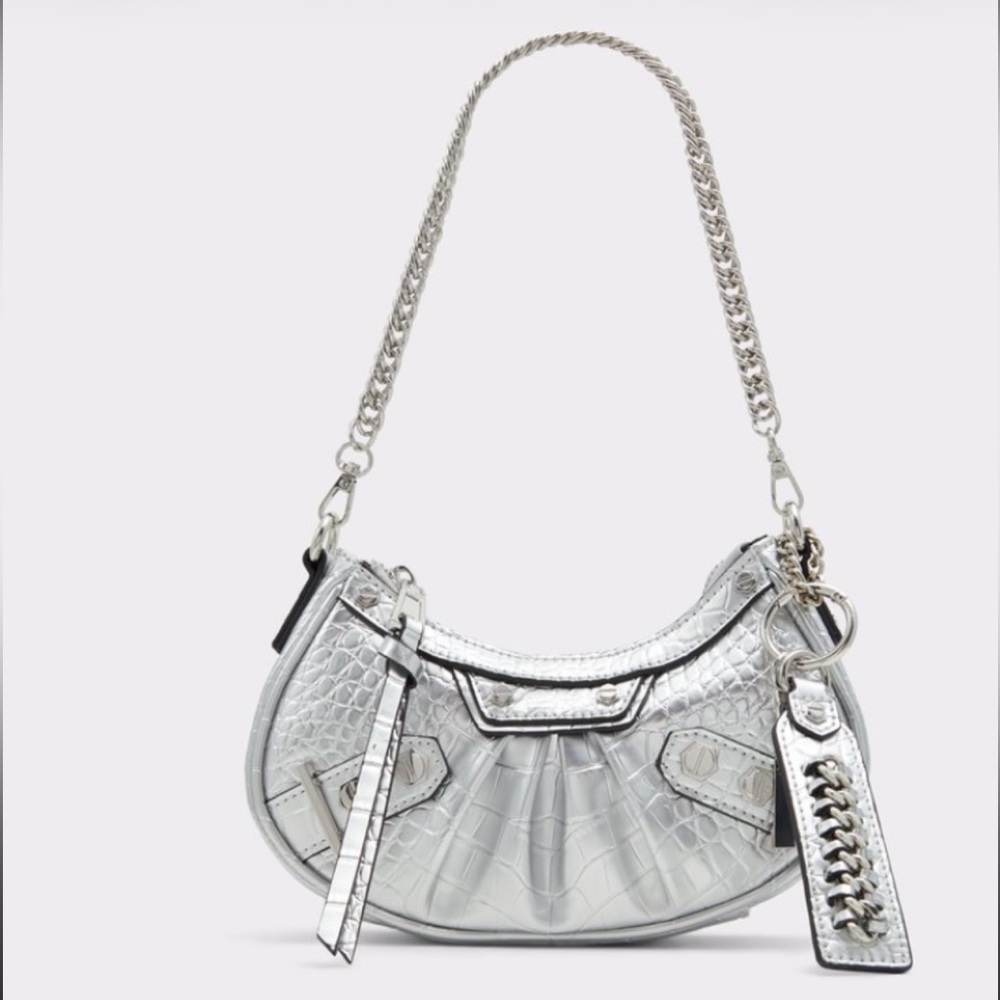 Aldo “Fraydax” Silver women’s Croc-Embossed Shoulder Bag